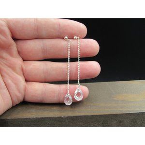 Sterling Silver Long Cubic Zirconia Chain Dangle Earrings Vintage Wedding